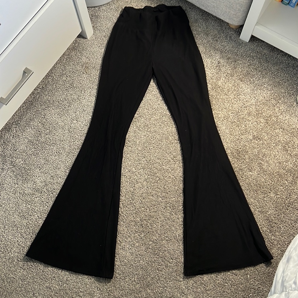 black flared leggings